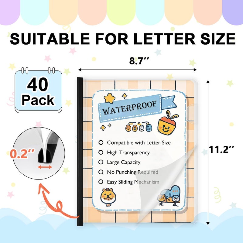 TOTiyea 40 Pack Clear Report Covers with Sliding Bars  5mm (40 Sheet Capacity) Black Sliding Bar File Folders  for Letter Size - Image 2